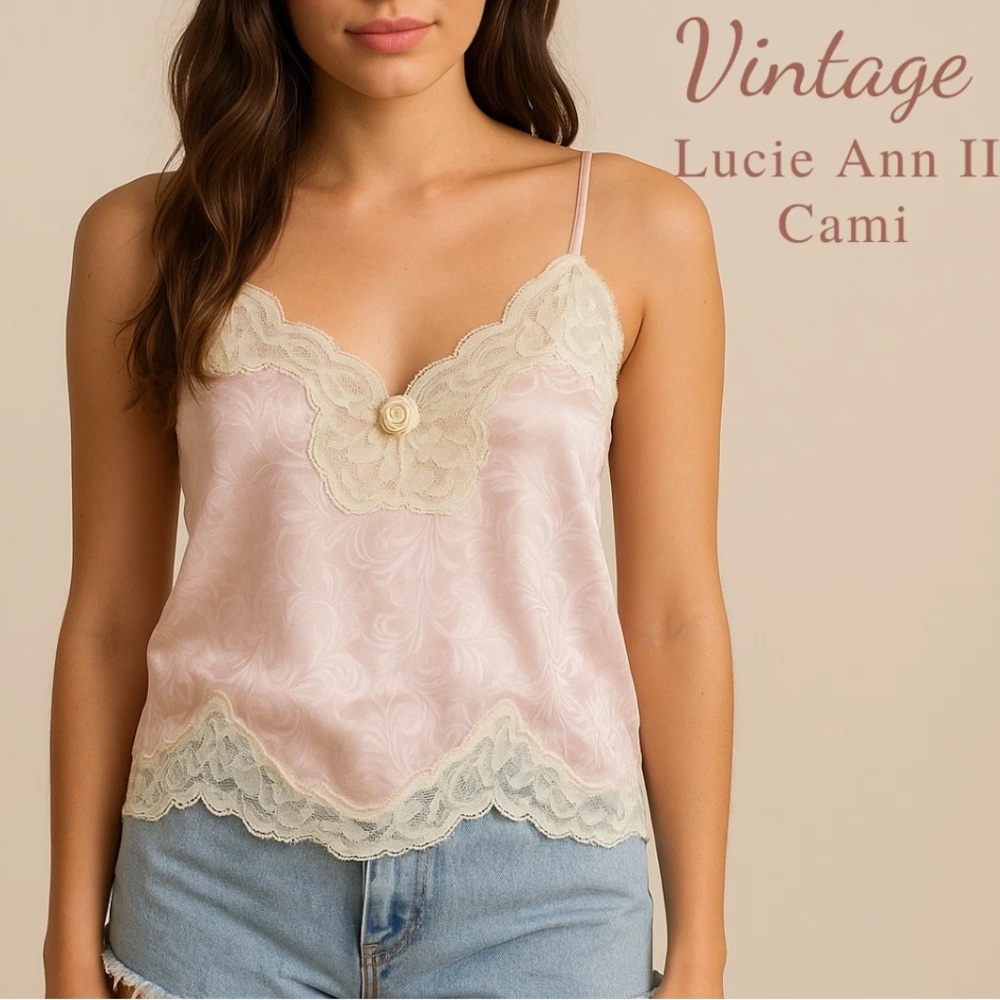 Vintage LUCIE ANN II Pink Lace Camisole Top Size 36 Style 7240 Made in USA